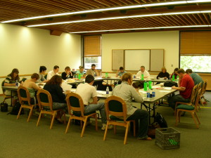 Orson Scott Card Literary Boot Camp Class of 2005. Thh empty chair is mine.